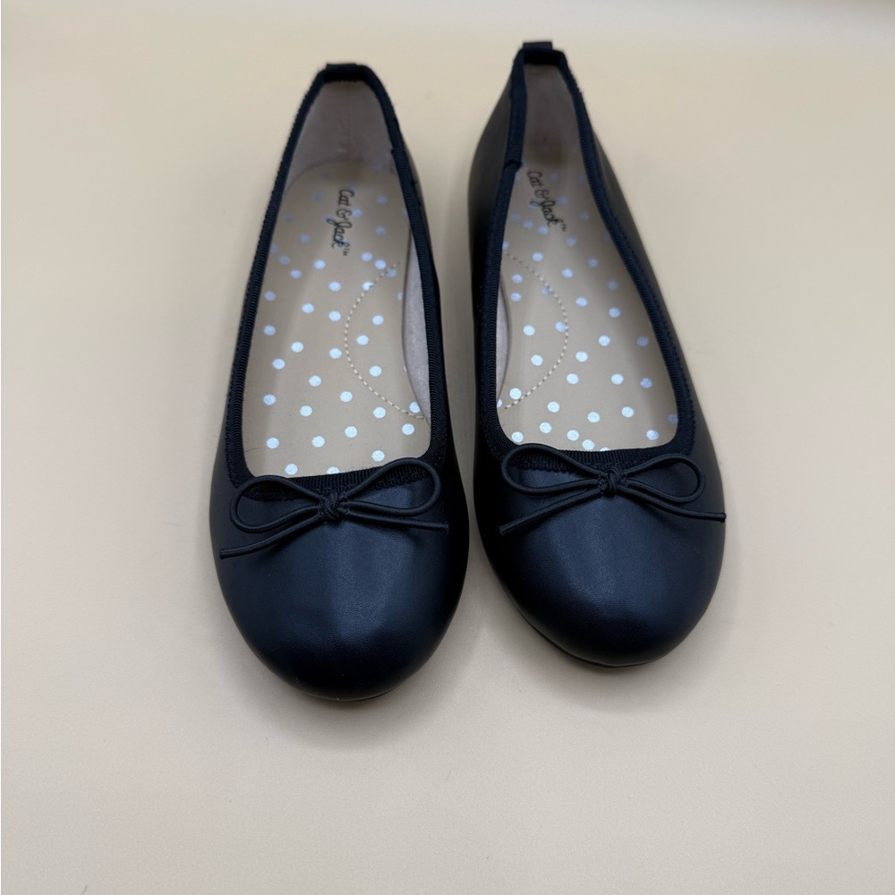 Cat & Jack Girls Black Ballet Flats Size 13 Kids School Uniform Shoes Bow - Picture 3 of 6